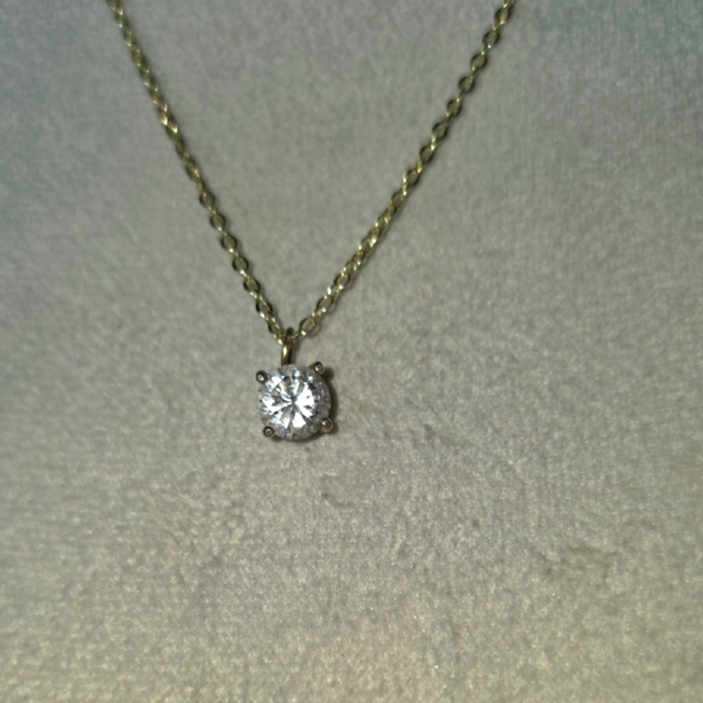3 CT Cubic Zirconia With Gold & White 19" Necklace with Clear Pendant - Picture 3 of 6